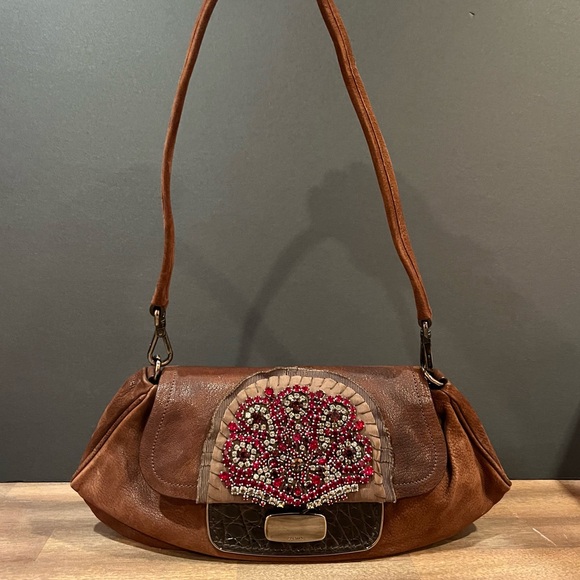 Prada Antique Leather Shoulder Bag with Rhinestone Detail - Picture 2 of 16